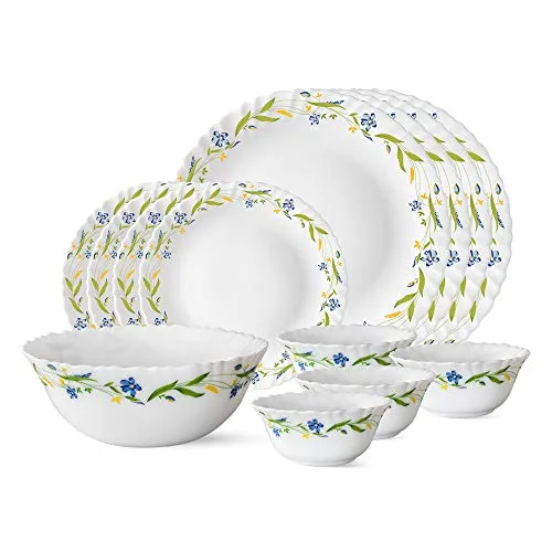 Larah by Borosil Cripper Opalware Dinner Set, 13-Pieces, White at ₹748