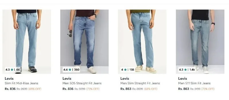 Upto 74% off : Levis Jean's