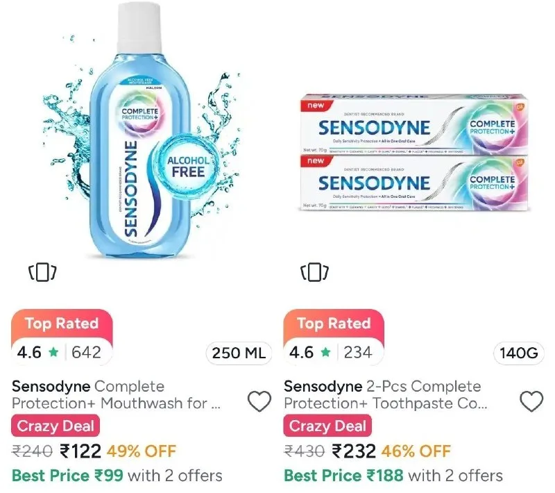 Sensodyne toothpaste & Mouthwash min 40% off