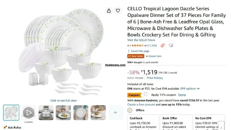 Cello Opalware Dinner Set of 37 Pieces at ₹1,291