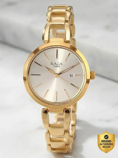Titan Raga Viva with Date Golden Dial Gold MetalStrap Analog Watch - For Women at ₹2,864