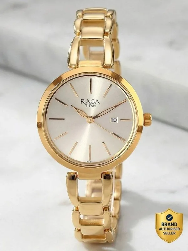 Titan Raga Viva with Date Golden Dial Gold MetalStrap Analog Watch - For Women at ₹2,864