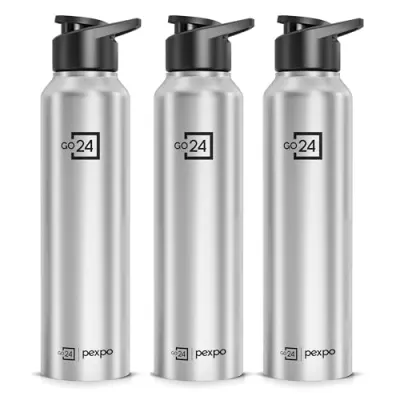 Go24 pexpo Stainless Steel Water Bottle Chromo Silver 950ml at ₹489