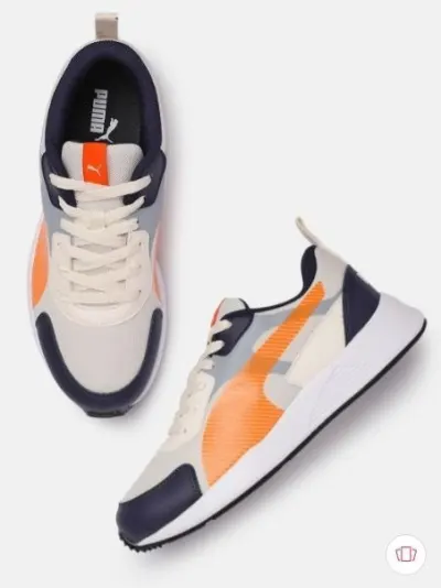 Puma Men Cream-Coloured and Orange Colourblocked Sneakers