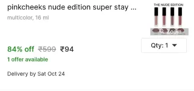 pinkcheeks nude edition super stay water proof liquid matte lipstick set of 4 at ₹94