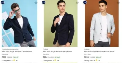 Men's Readymade Blazers at minimum 75% Discount