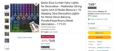 Gesto Diya Curtain Fairy Lights at ₹349