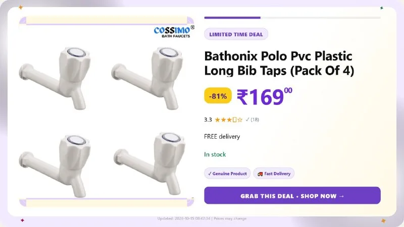 PVC Plastic Long Bib Taps (Pack Of 4) at ₹169