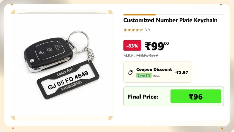 Customized Number Plate Keychain at ₹96