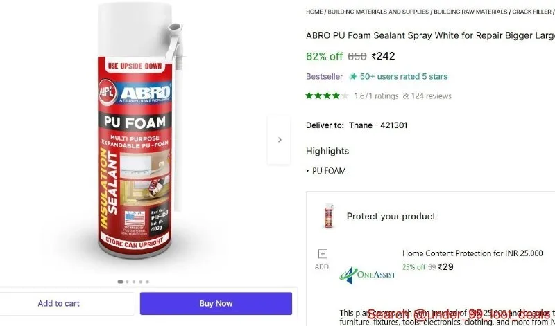 ABRO PU Foam Sealant Spray White (450 ml) at ₹242