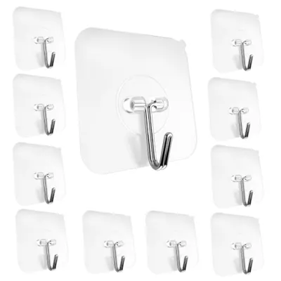 Round Hooks for Wall Without Drilling, 10 Pack Self Adhesive Hooks for Wall Heavy Duty Strong Nail Free for Hanging Photo Frame Stainless St at ₹99
