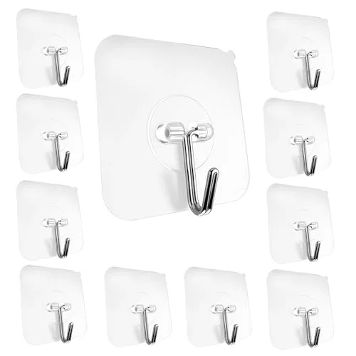 Round Hooks for Wall Without Drilling, 10 Pack Self Adhesive Hooks for Wall Heavy Duty Strong Nail Free for Hanging Photo Frame Stainless St at ₹99