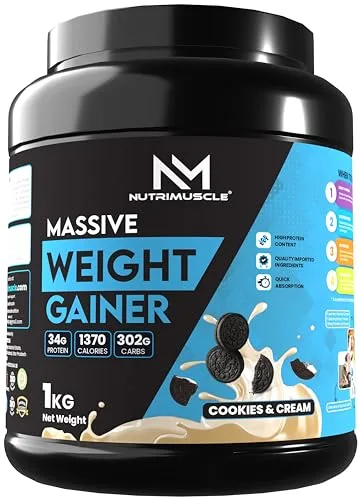 Nutrimuscle Massive Weight Gainer - 1 Kg - Cookies and Crea at ₹300