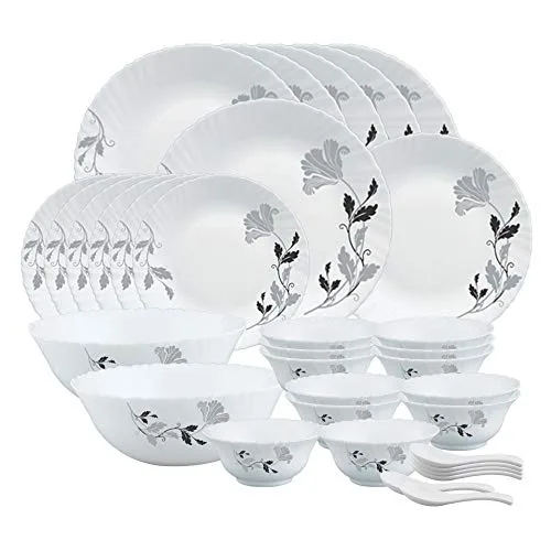 Larah by Borosil Millenia Opalware Dinner Set, 35 Pcs, White at ₹1,683