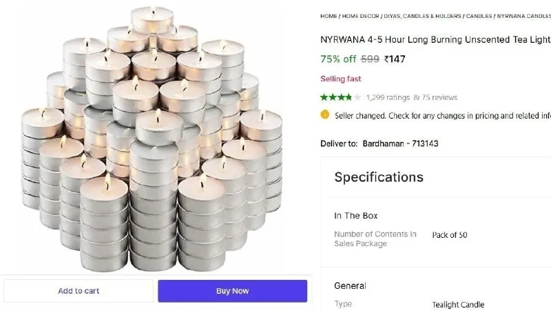 Bitiy | Unscented Tea Light Candles (Pack of 50 Pcs) at ₹147