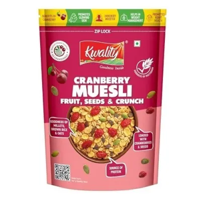 Kwality Muesli Cranberry, Fruits, Seeds & Crunch 400g | 69% MultiGrains Mix | Goodness Millets Brown Rice & Oats | High-Fibre, Protein-Rich  at ₹185