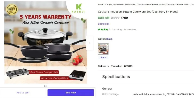 Induction Bottom Cookware Set (Cast Iron, 6 - Piece) at ₹799