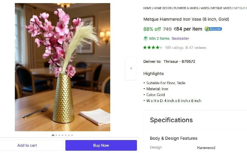 Hammered Iron Vase at ₹84