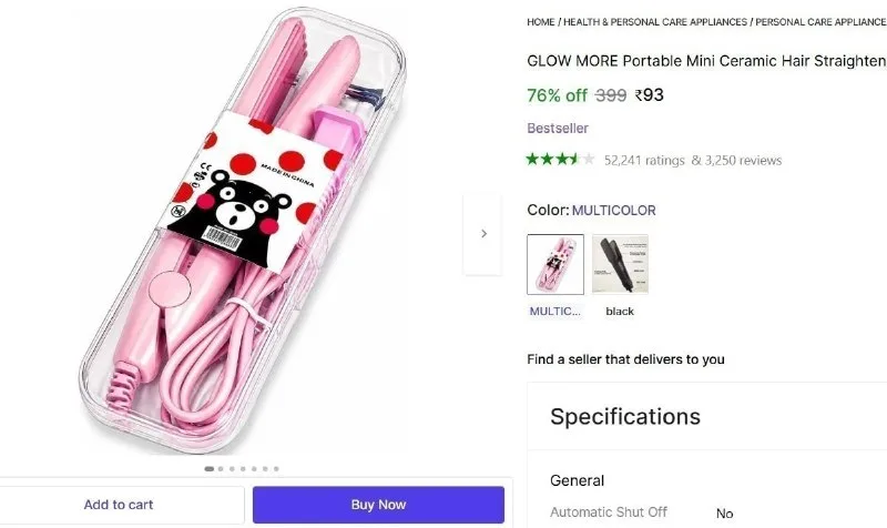 Portable Mini Ceramic Hair Straightener at ₹93