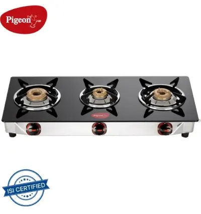 Pigeon Popular Cooktop Glass Manual Gas Stove (3 Burners) at ₹1,880