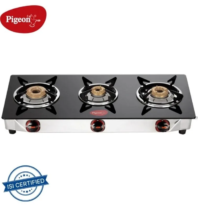 Pigeon Popular Cooktop Glass Manual Gas Stove (3 Burners) at ₹1,880