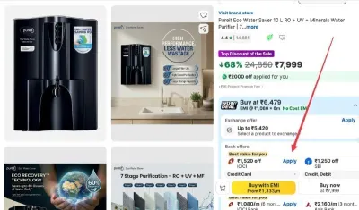 Pureit Eco Water Saver 10 L RO + UV + Minerals Water Purifier - 6479 using Bank offer