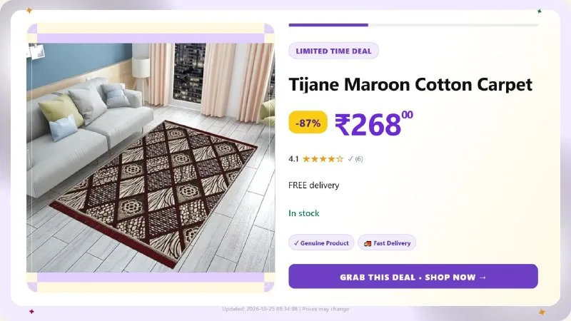 Maroon Cotton Carpet (121 cm X 182 cm) at ₹268