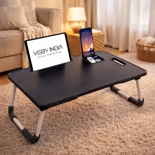 Smart Multipurpose Foldable Laptop Table with Cup Holder, Study Table, Bed Table, Breakfast Table, Foldable and Portable/Ergonomic & Rounded at ₹269