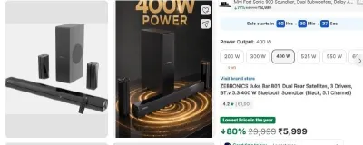 ZEBRONICS Juke Bar 801, 400 W Bluetooth Soundbar at ₹5,999