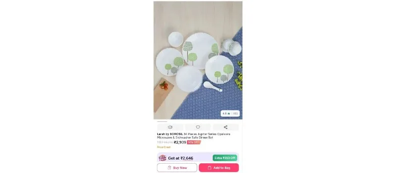 Larah by Borosil Dinner Set 34 Pieces at ₹1,044