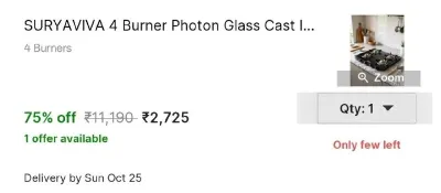 SURYAVIVA 4 Burner Photon Glass Cast Iron Burner Glass Gas Stove(Manual at ₹2,725