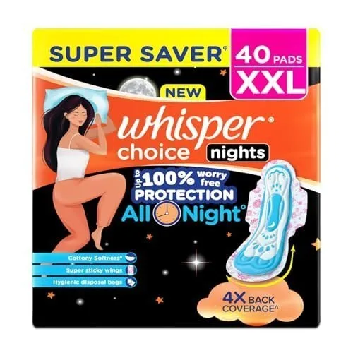 Whisper Choice Nights, 40 XXL Pads, Gives Up to 100% worry-f at ₹207