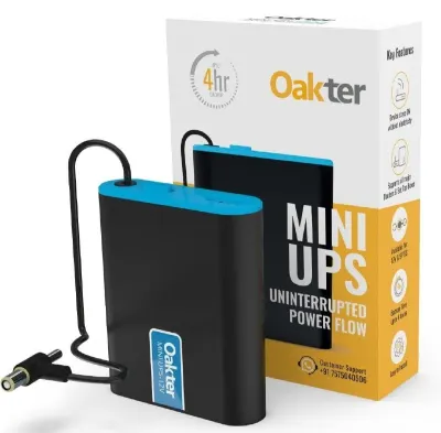 Oakter Mini UPS for 12V WiFi Router Broadband Modem | Backup Upto 4 Hours 2x2000 mAh 14.8 Wh at ₹1,049