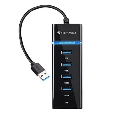 Zebronics 300HB 4 Port USB 3.0 Hub with Hi-Speed Data Transfer, LED Indication, 15cm Cable, Backward Compatible, Multi Device Connection, Pl at ₹299