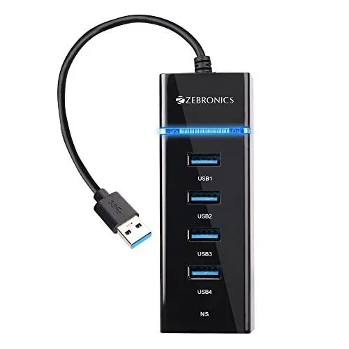 Zebronics 300HB 4 Port USB 3.0 Hub with Hi-Speed Data Transfer, LED Indication, 15cm Cable, Backward Compatible, Multi Device Connection, Pl at ₹299