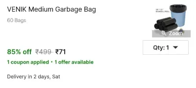 VENIK Medium Garbage Bag at ₹71