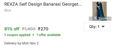 REXZA Self Design Banarasi Georgette Saree with Unstitched Blouse at ₹270