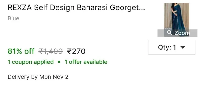 REXZA Self Design Banarasi Georgette Saree with Unstitched Blouse at ₹270