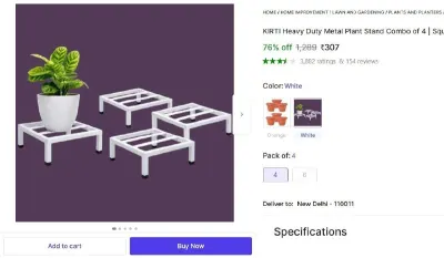 Heavy Duty Metal Plant Stand Combo of 4 at ₹307