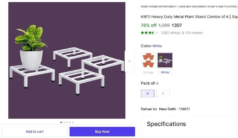 Heavy Duty Metal Plant Stand Combo of 4 at ₹307