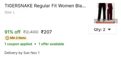 Tigersnake Regular Fit Women Black Maroon Trousers at ₹207