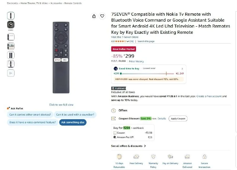 All Smart TV's Suitable Remote at ₹293