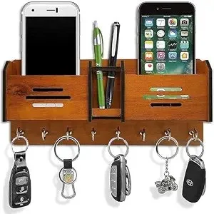 Wood Key Holder (8 Hooks, Brown)_3 LINE BRWOI NLK at ₹49