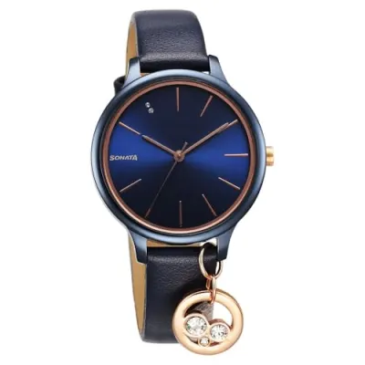 Sonata Blush Quartz Analog Blue dial Leather Strap Watch for Women-87050KL02 at ₹798