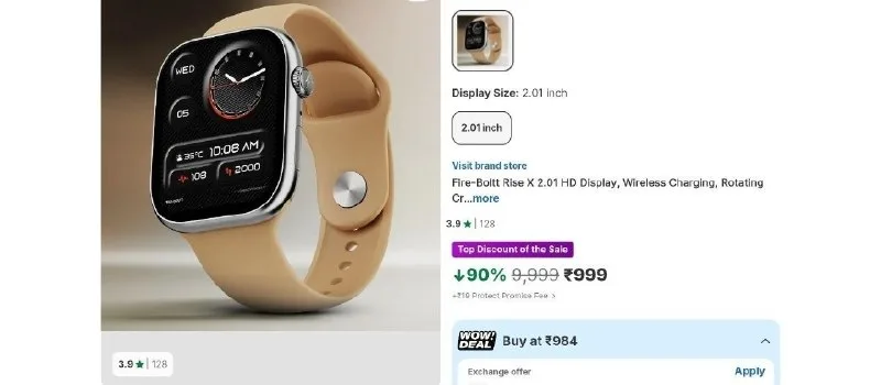 Fire-Boltt Rise X 2.01 HD Display Bluetooth Call Smartwatch at ₹999