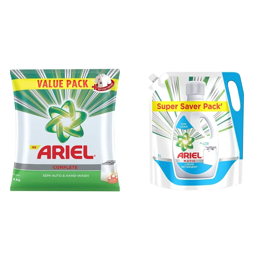 Ariel Complete Detergent Washing Powder 4Kg Value Pack and 2 Litre at ₹945