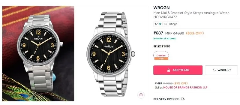 WROGN Men Dial & Bracelet Style Straps Analogue Watch HOBWRG0477 at ₹687