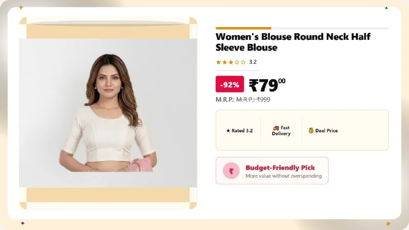 Women's Blouse Round Neck Half Sleeve Blouse at ₹79