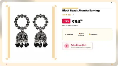 Black Beads Jhumka Earrings at ₹94