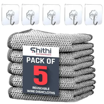 Multipurpose Wire Dishwashing Cloths for Kitchen | 5 PCS Adhesive Sticky Wall Hooks at ₹170